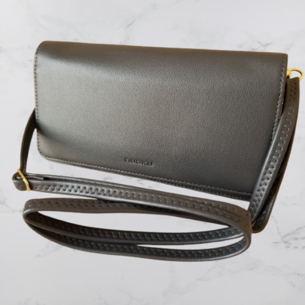 NEW! Grey Faux Leather Shoulder/Crossbody/Cell Purse w/Detachable Strap